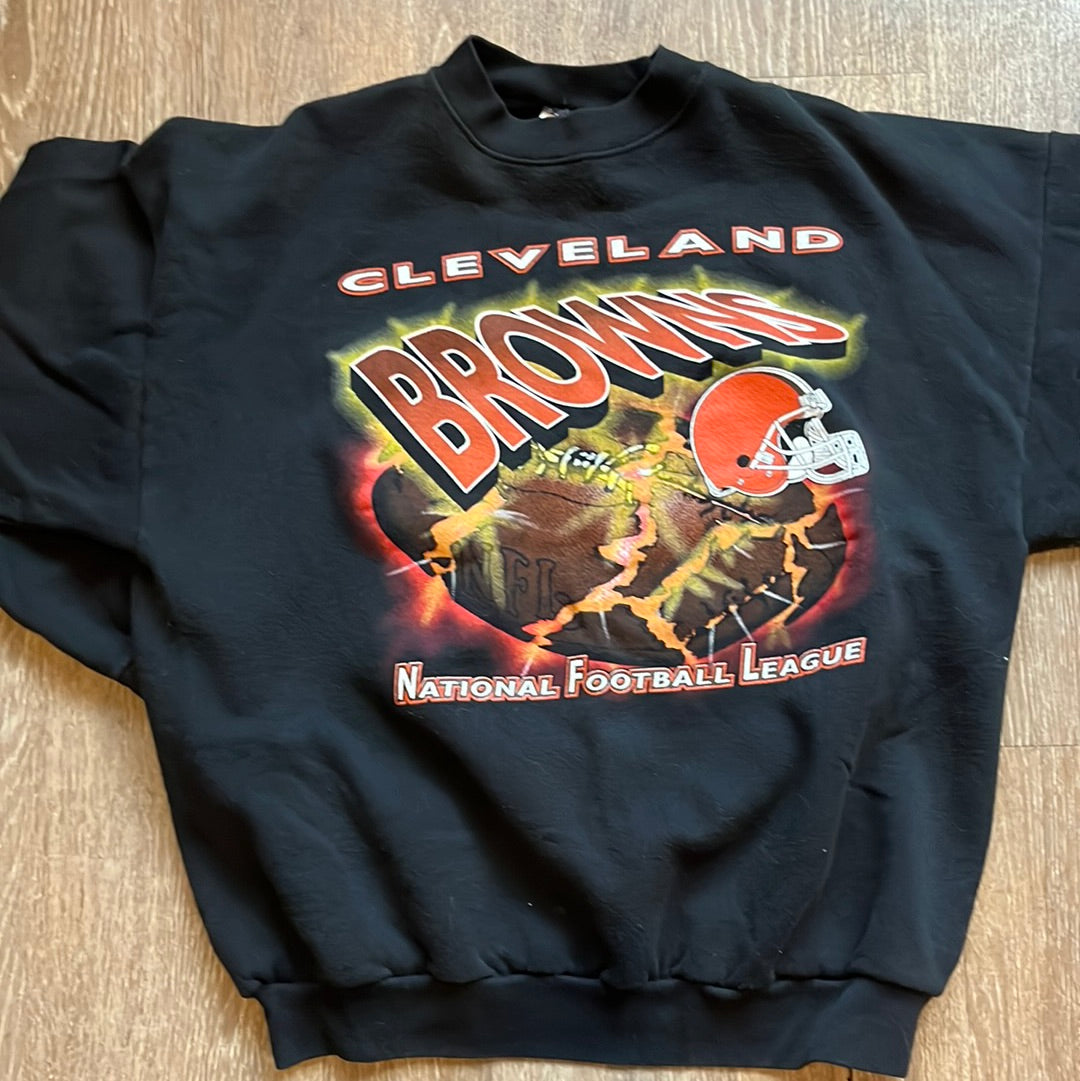 Logo 7 vintage Cleveland Browns men's Black Crewneck Sweatshirt, XL