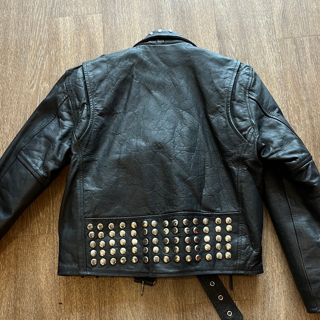 Route 66 studded black leather motorcycle jacket,black, 38
