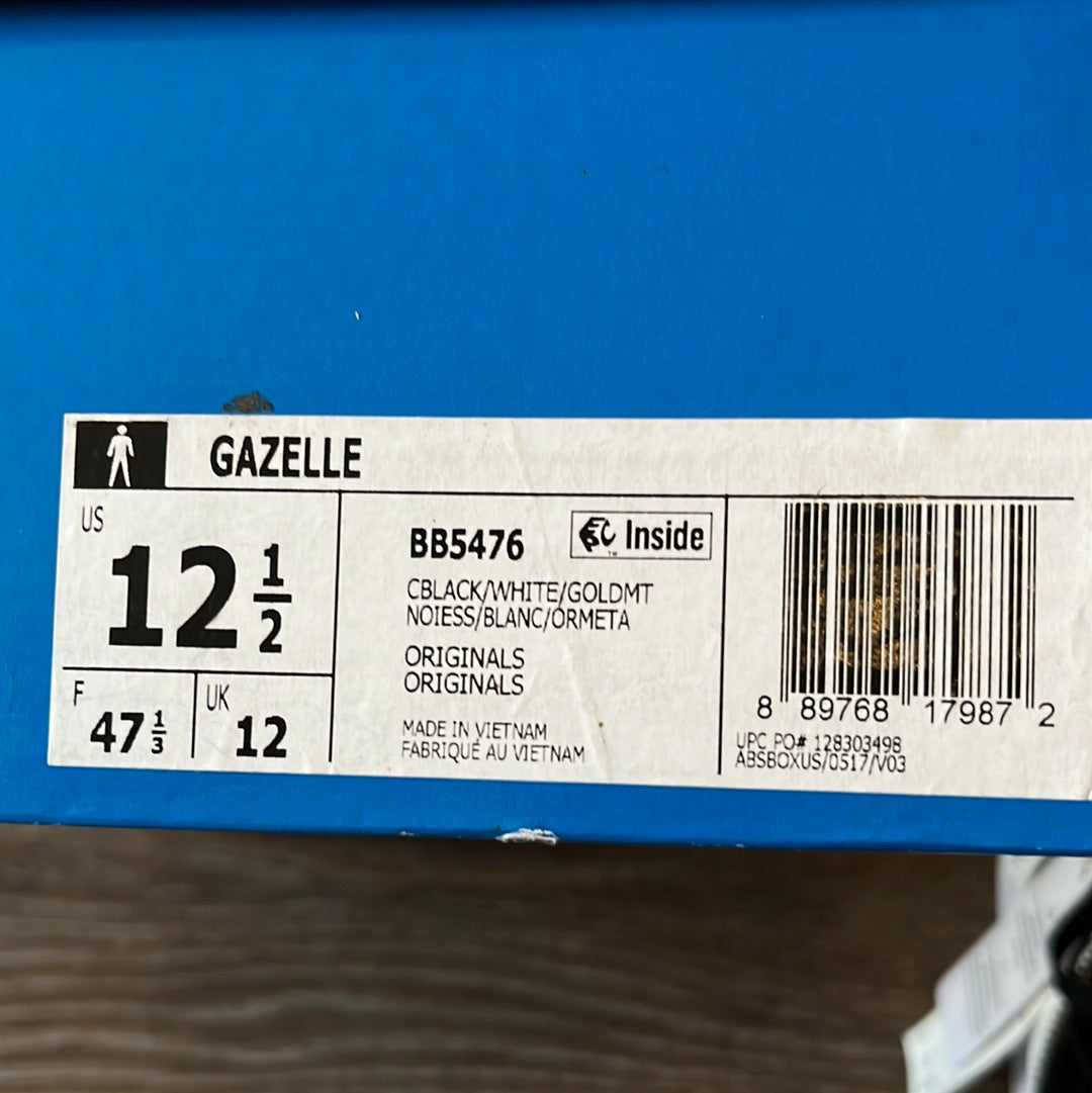Adidas Originals Gazelle Foundation Core Black White Metallic Gold Sneakers, 12.5