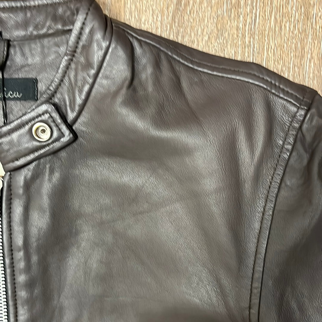 Classica Men's brown lambskin leather Snap Button men's leather jacket