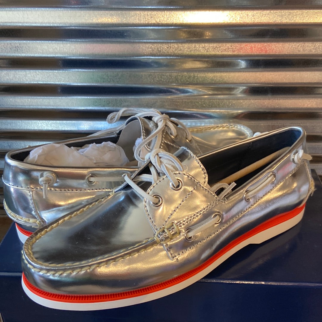 Polo Ralph Lauren Merton Silver Metallic men's boat shoes new in box
