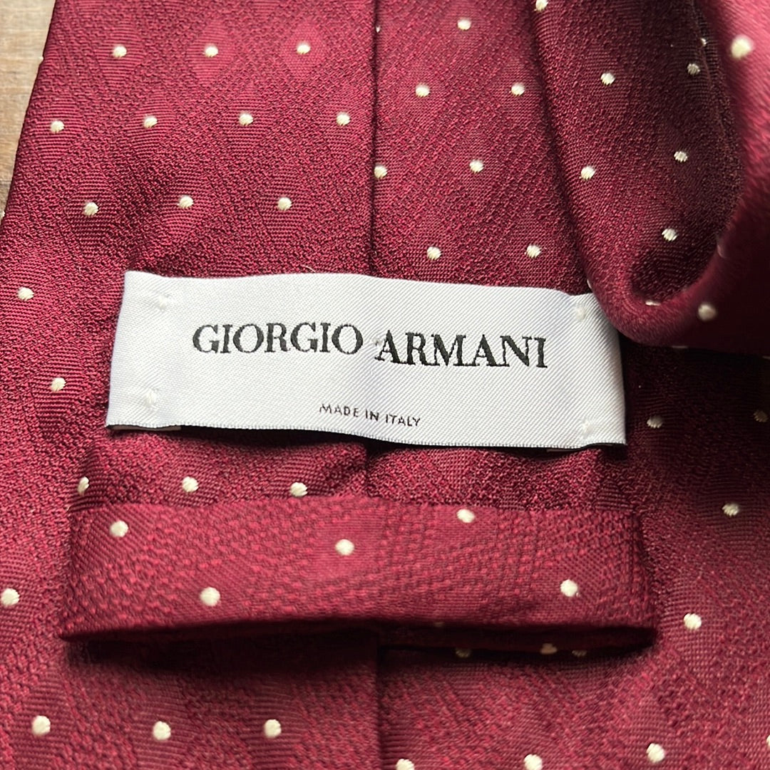 Giorgio Armani necktie men's burgundy polka dot all silk