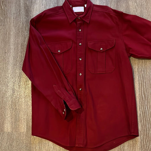Filson style 850 men's heavy duty red cotton button front shirt, L