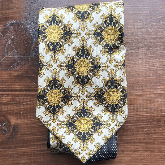 Versace Handmade Silk Gold and cream mens tie