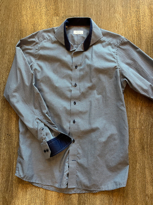 ETON Contemporary men's blue check long sleeve dress shirt, 40-15.5