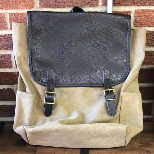 New beige canvas backpack with magnet closure commuter bag NWT